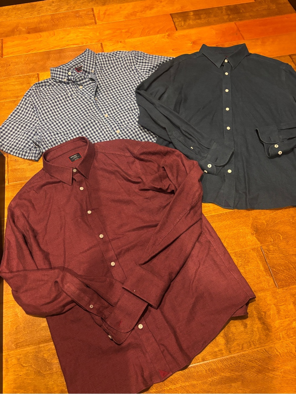Men's Long-Sleeve Burgundy and Navy Button-Up Shirt - Classic Dress Shirts
